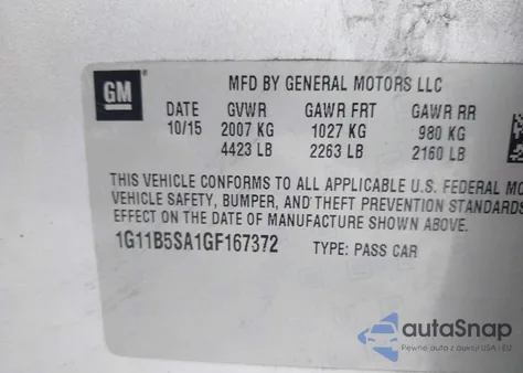 2016 Chevrolet Malibu Limited Ls из США, поврежденный, VIN 1G11B5SA1GF167372